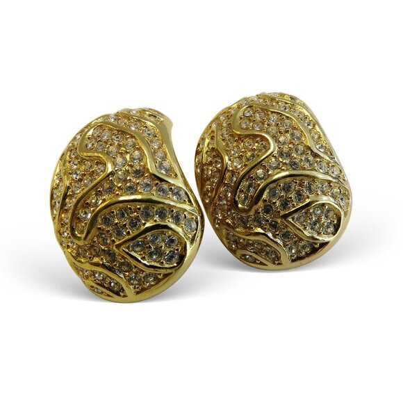 Pair of Gold Tone & CZ Gemstone Christian Dior Clip Earrings 18k overlayed Christan Dior Clip Earring